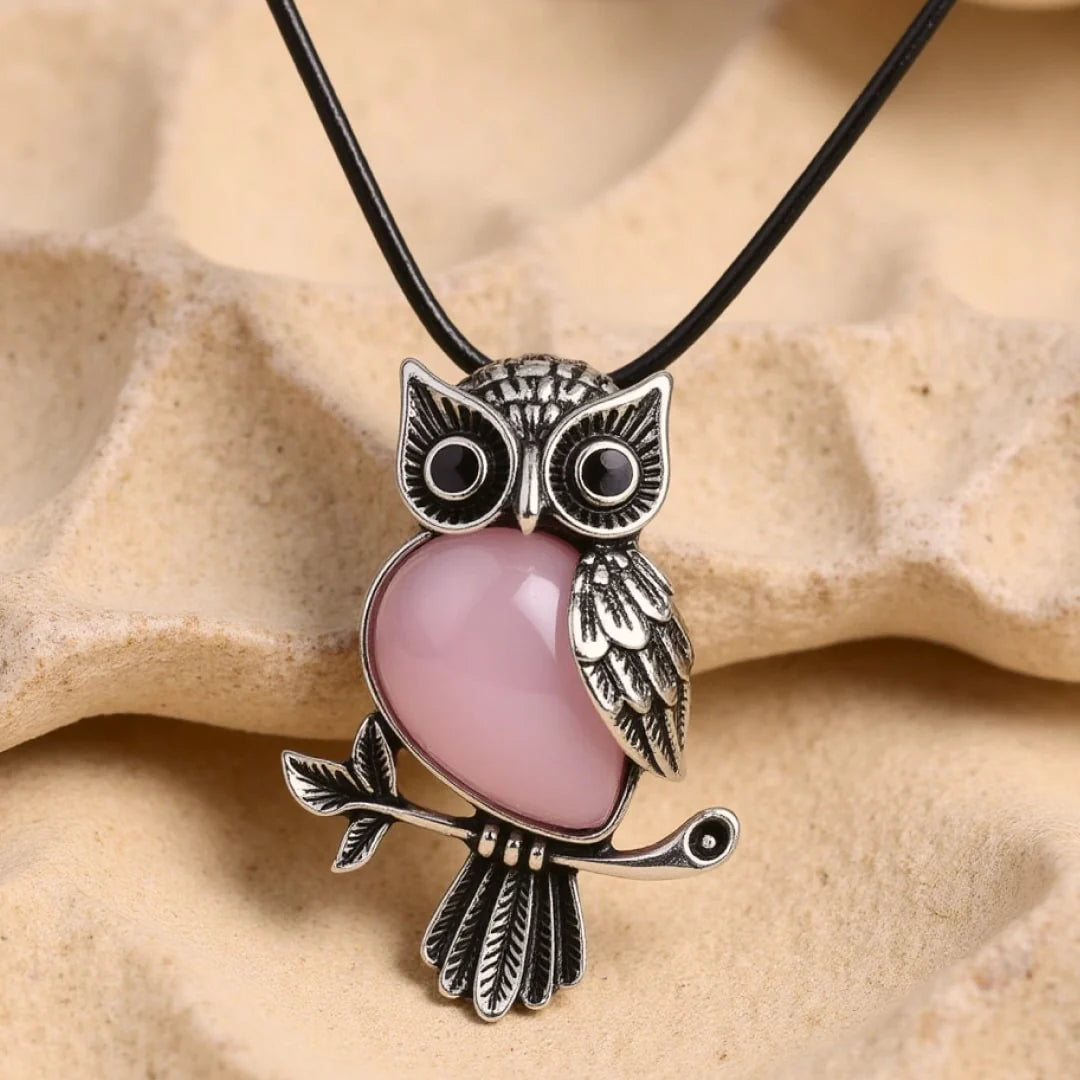 Collier Pendentif "Esprit du Hibou" en Pierres Naturelles