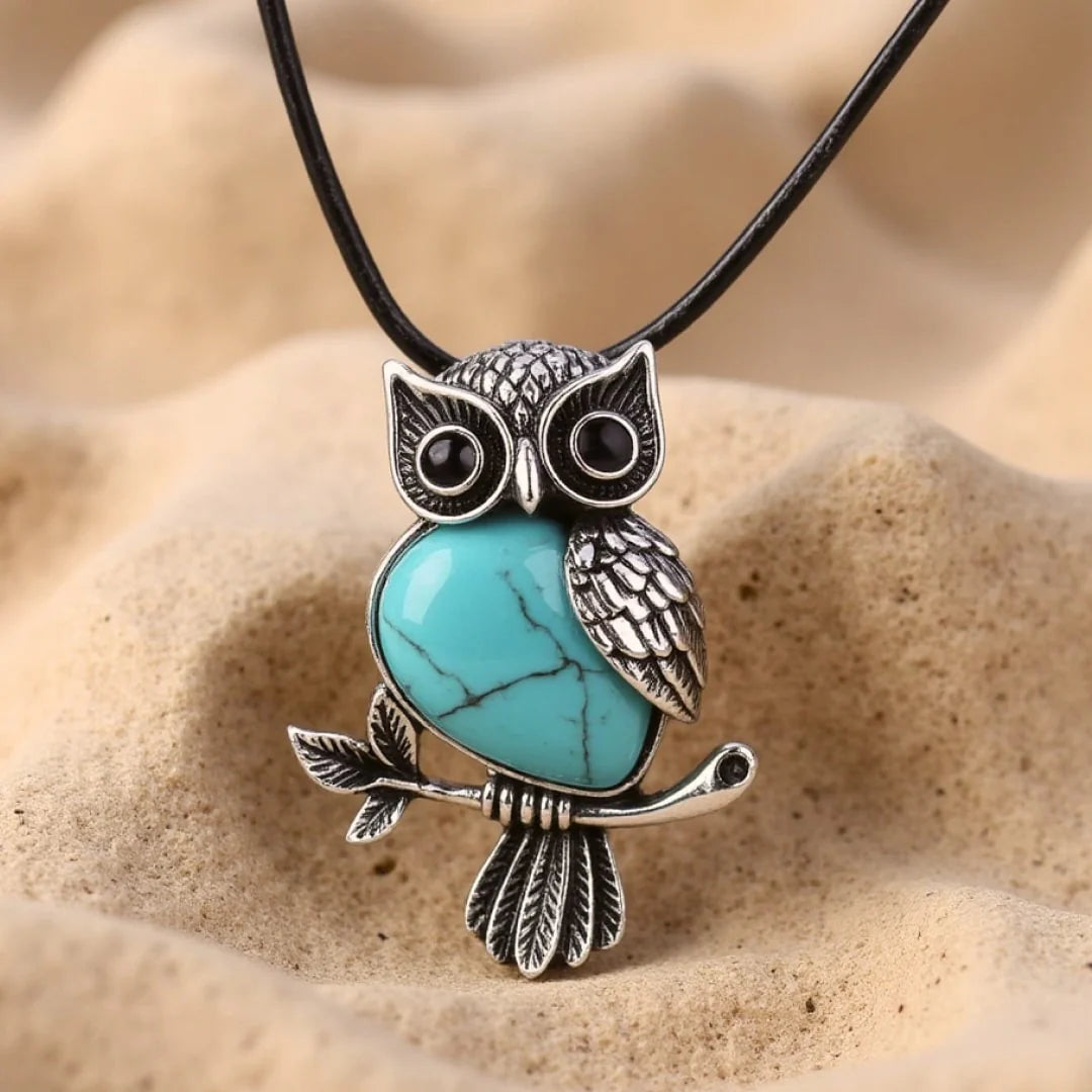 Collier Pendentif "Esprit du Hibou" en Pierres Naturelles