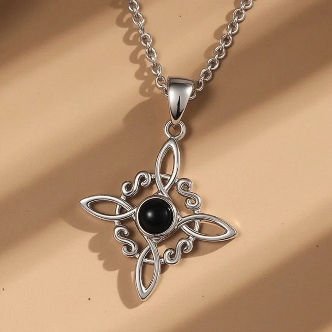 Collier Pendentif "Sceau de Sorcière" en Obsidienne & Argent