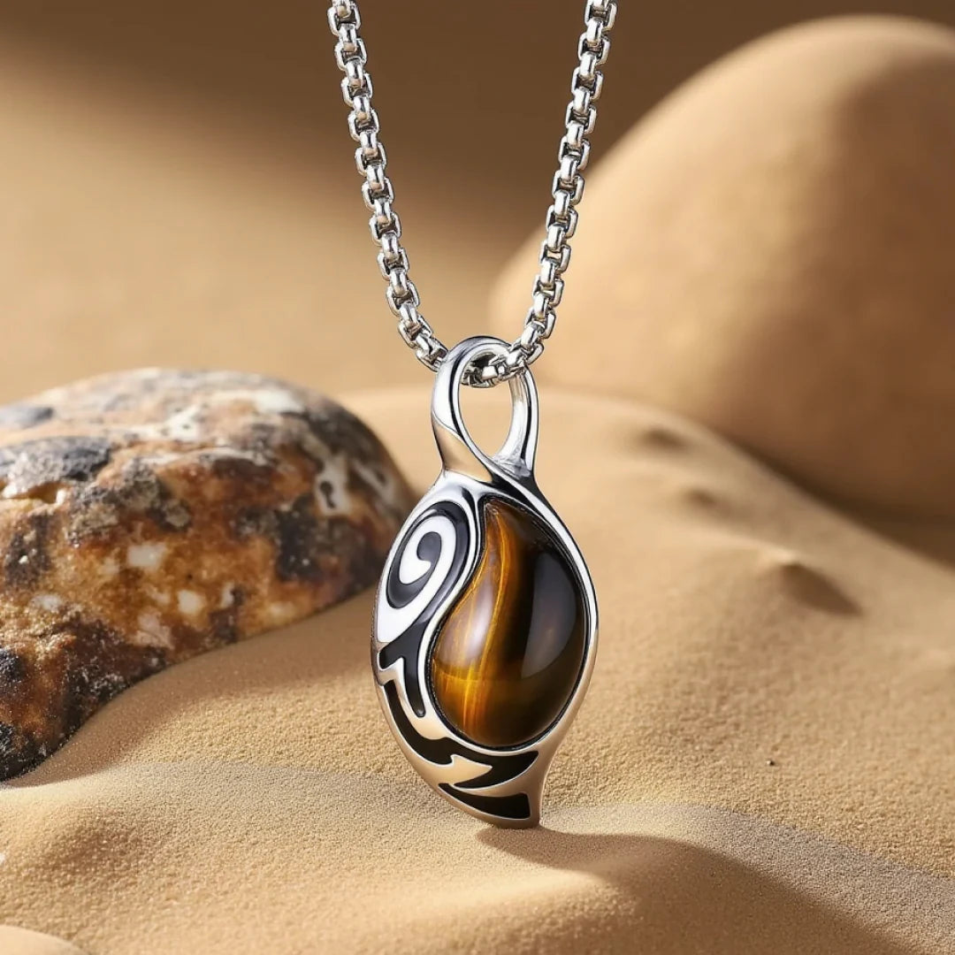 Pendentif en Oeil de Tigre - Amulette Tribale