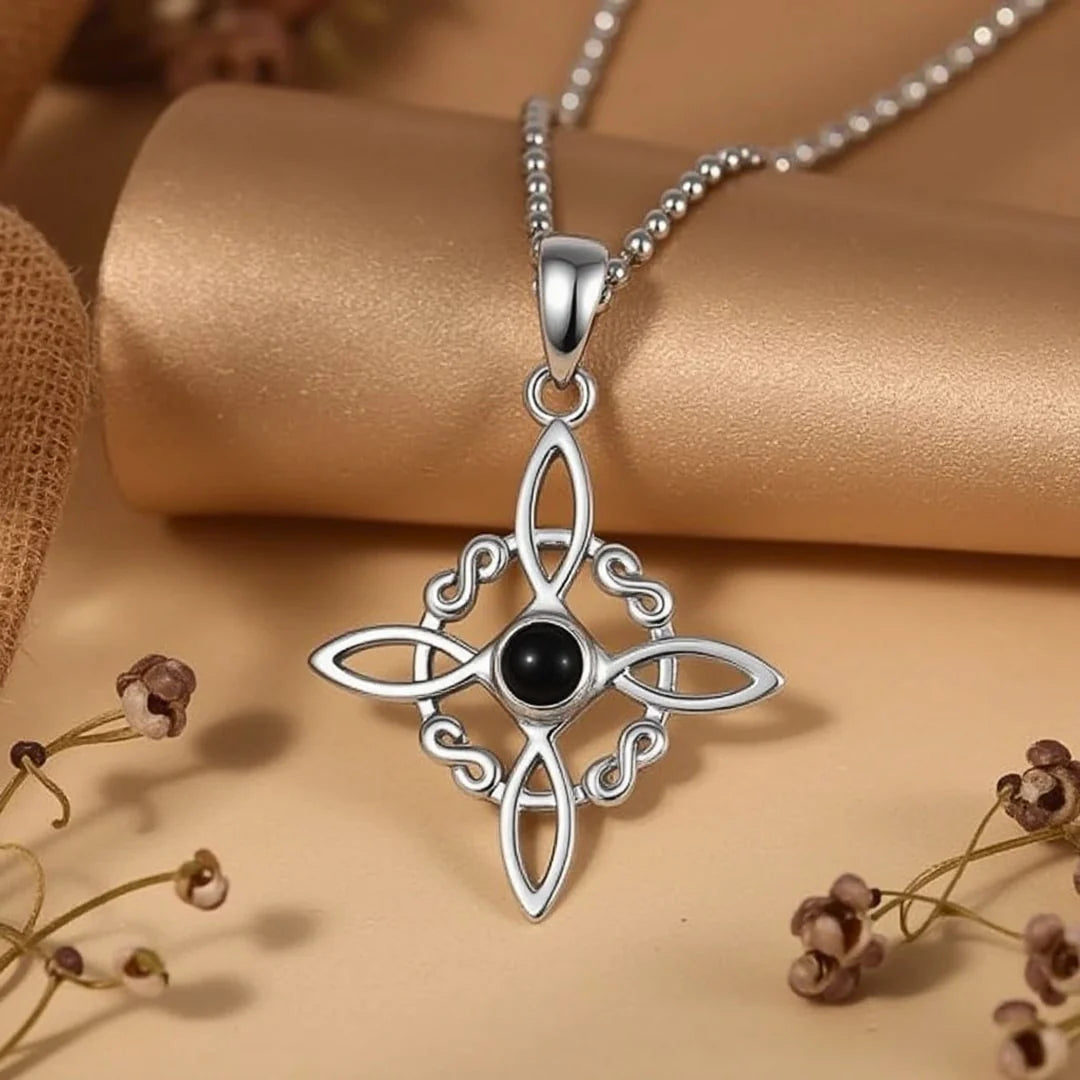 Collier Pendentif "Sceau de Sorcière" en Obsidienne & Argent