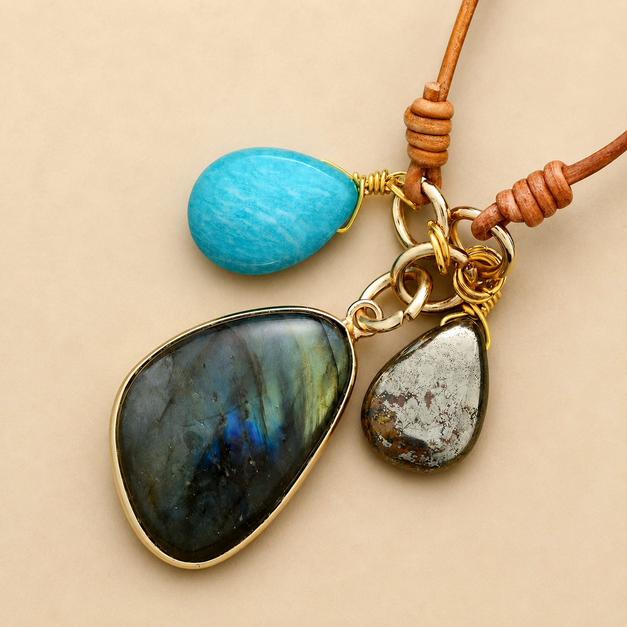 Collier en Amazonite, Labradorite & Pyrite - Trinité Céleste