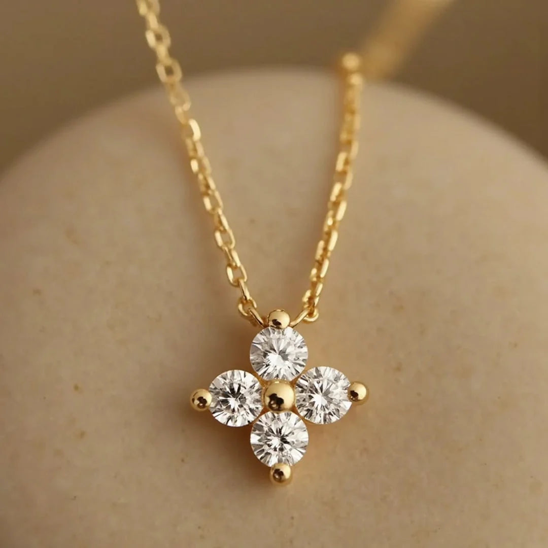 Collier "Trèfle Etincelant" en Zircon & Argent