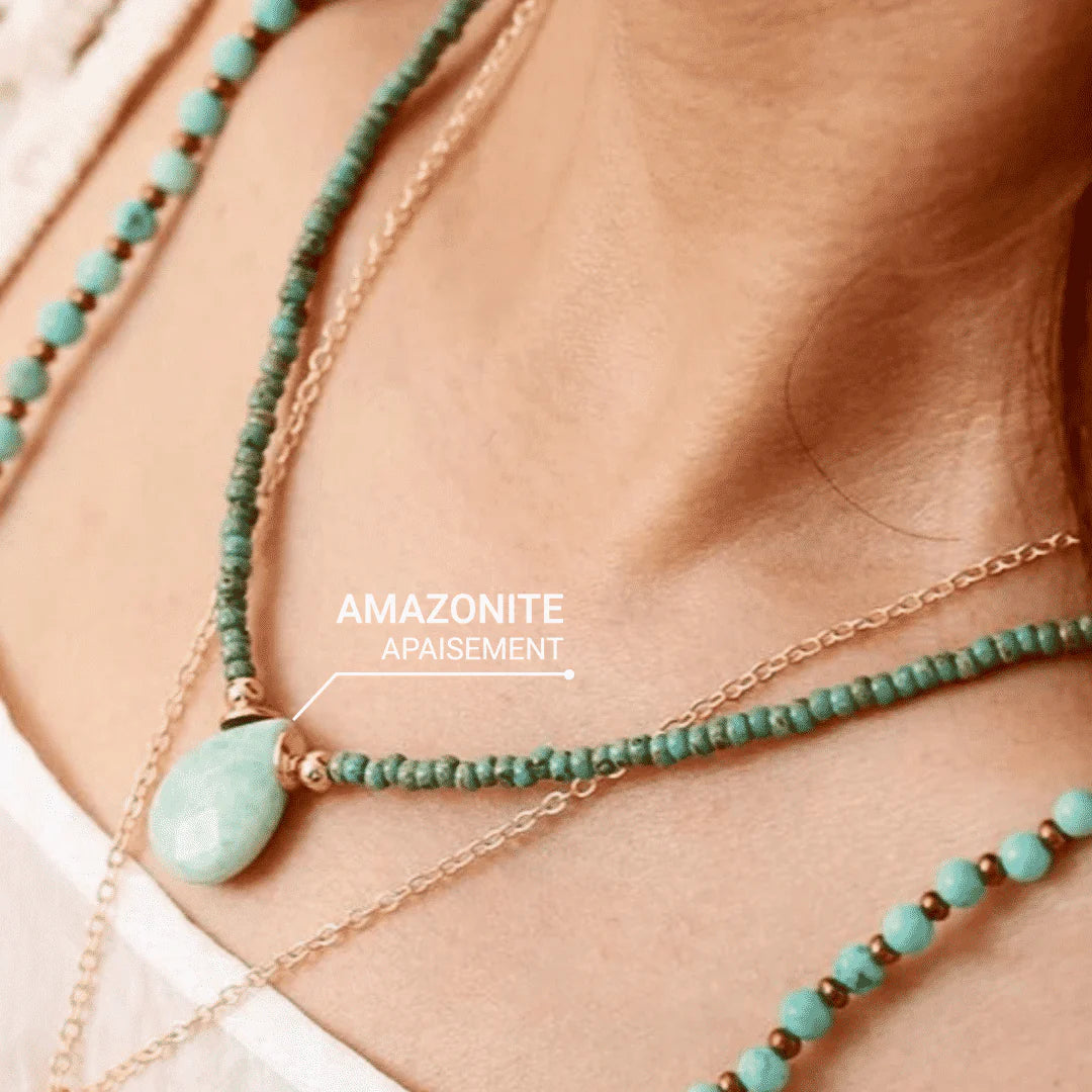 Collier en Amazonite & Perles de Jaspe "Caresse d'Alizé"