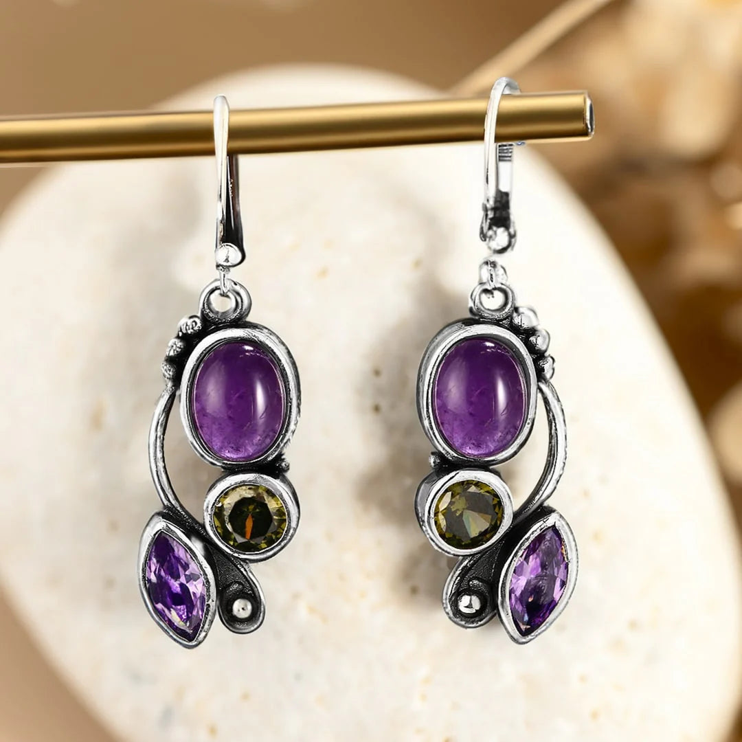 Boucles d'Oreilles "Écho de la Source" en Améthyste & Péridot