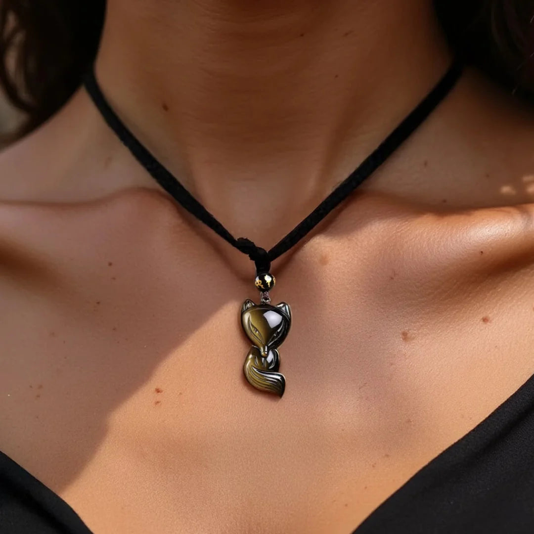 Pendentif en Obsidienne Dorée - Renard Malicieux
