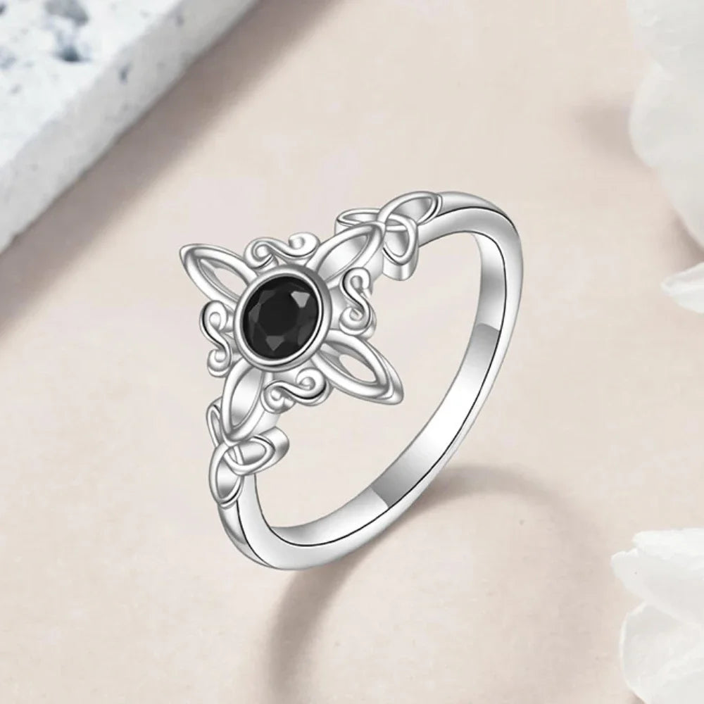 Bague Ajustable "Noeud Sacré" en Obsidienne & Argent