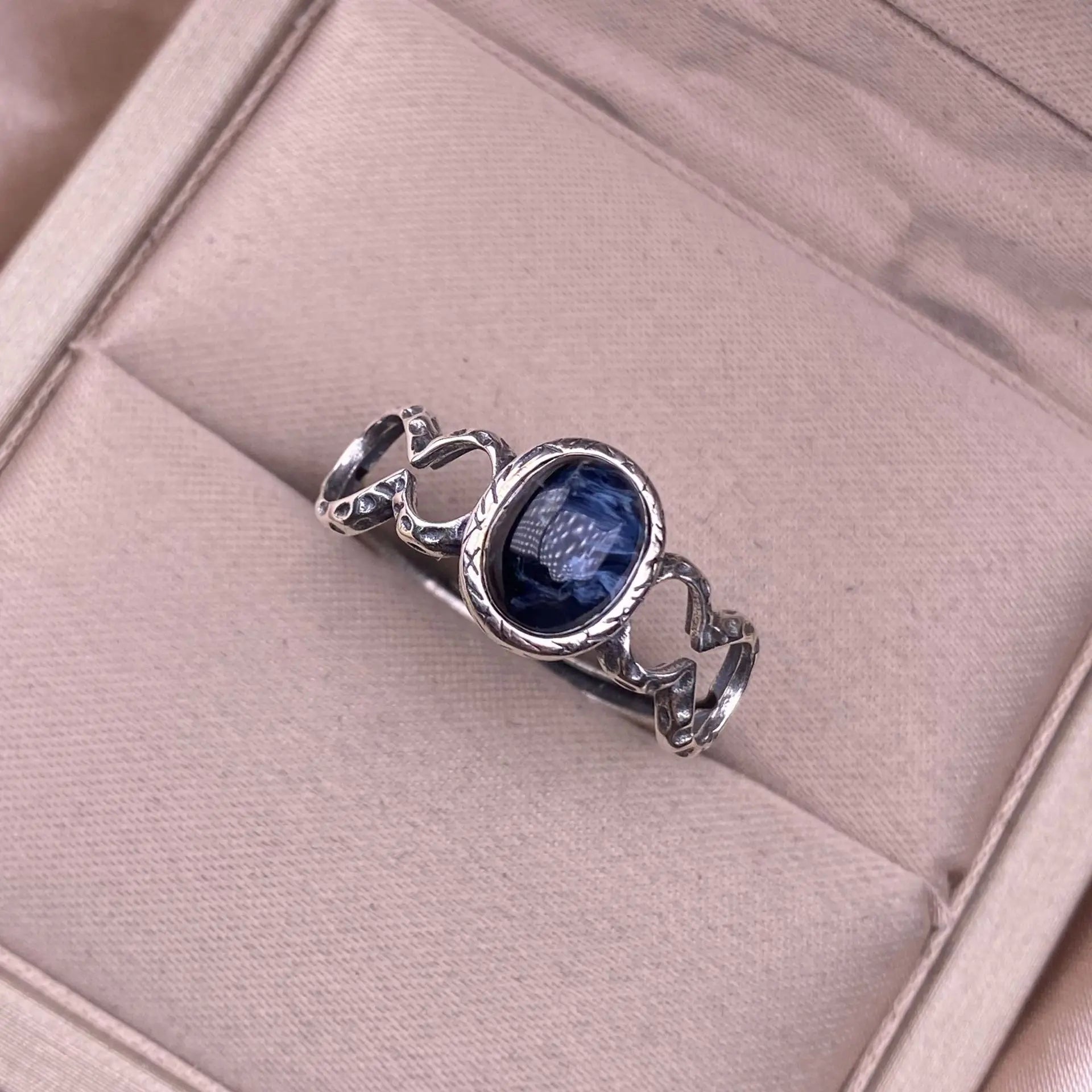 Bague Ajustable "Tumulte Bleu" en Piétersite