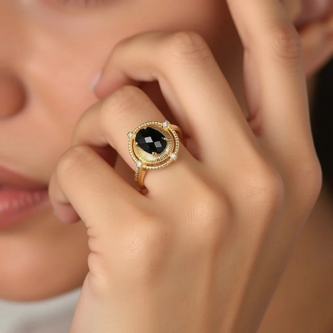 Bague Ajustable "Ovale d'Ebène" - Spinelle Noir
