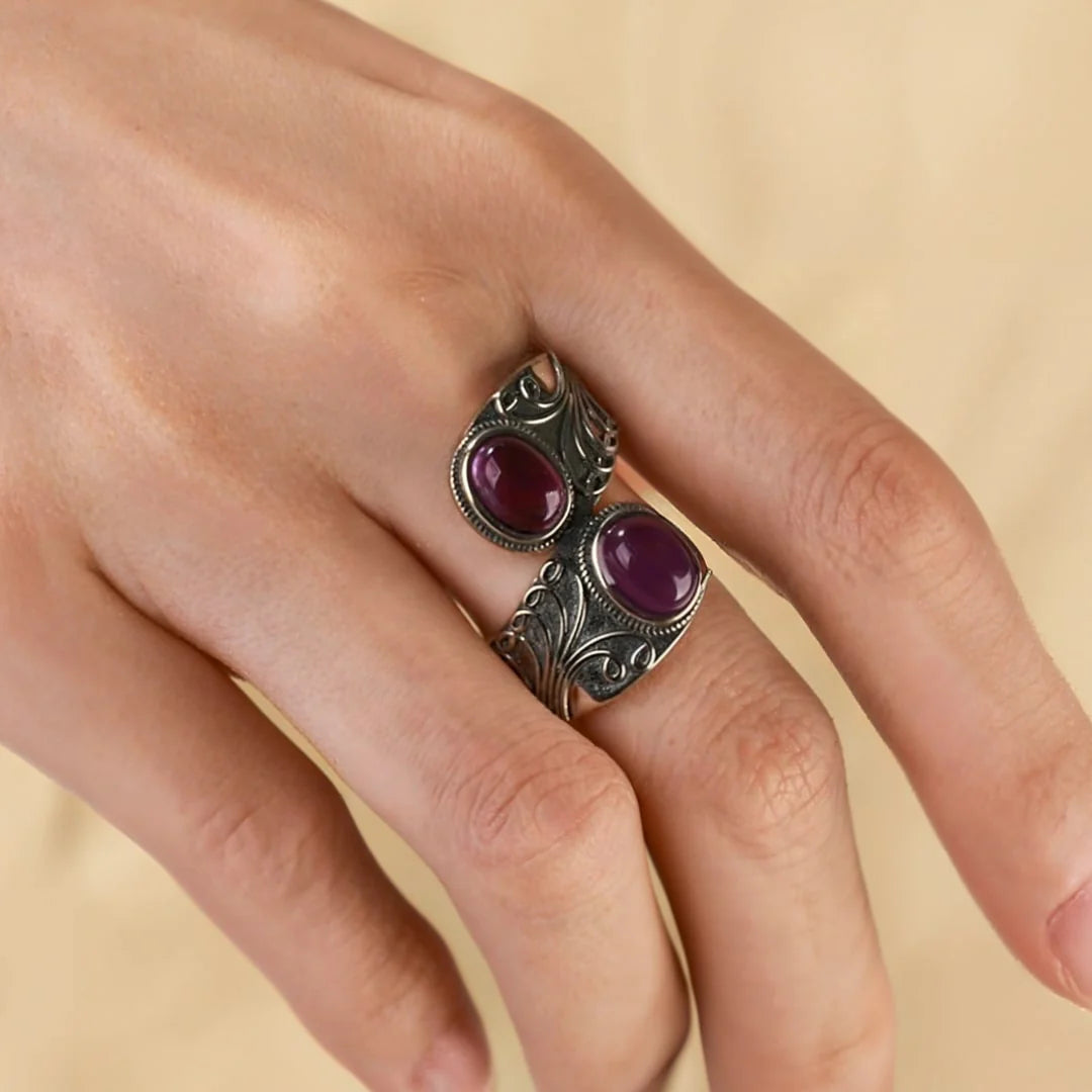 Bague "Union Sacrée" en Améthyste & Argent