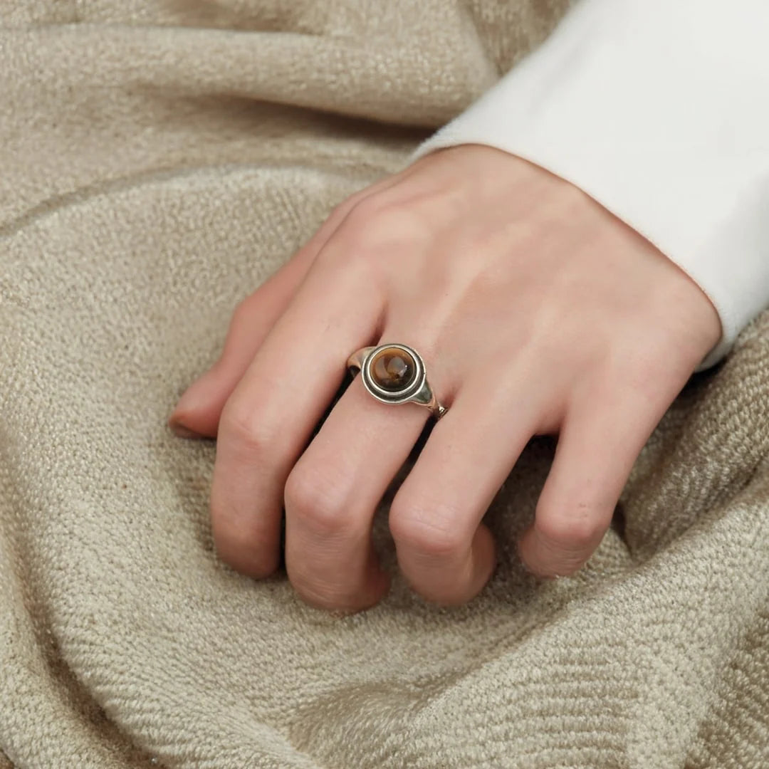 Bague "Instinct Sauvage" en Oeil de Tigre & Argent
