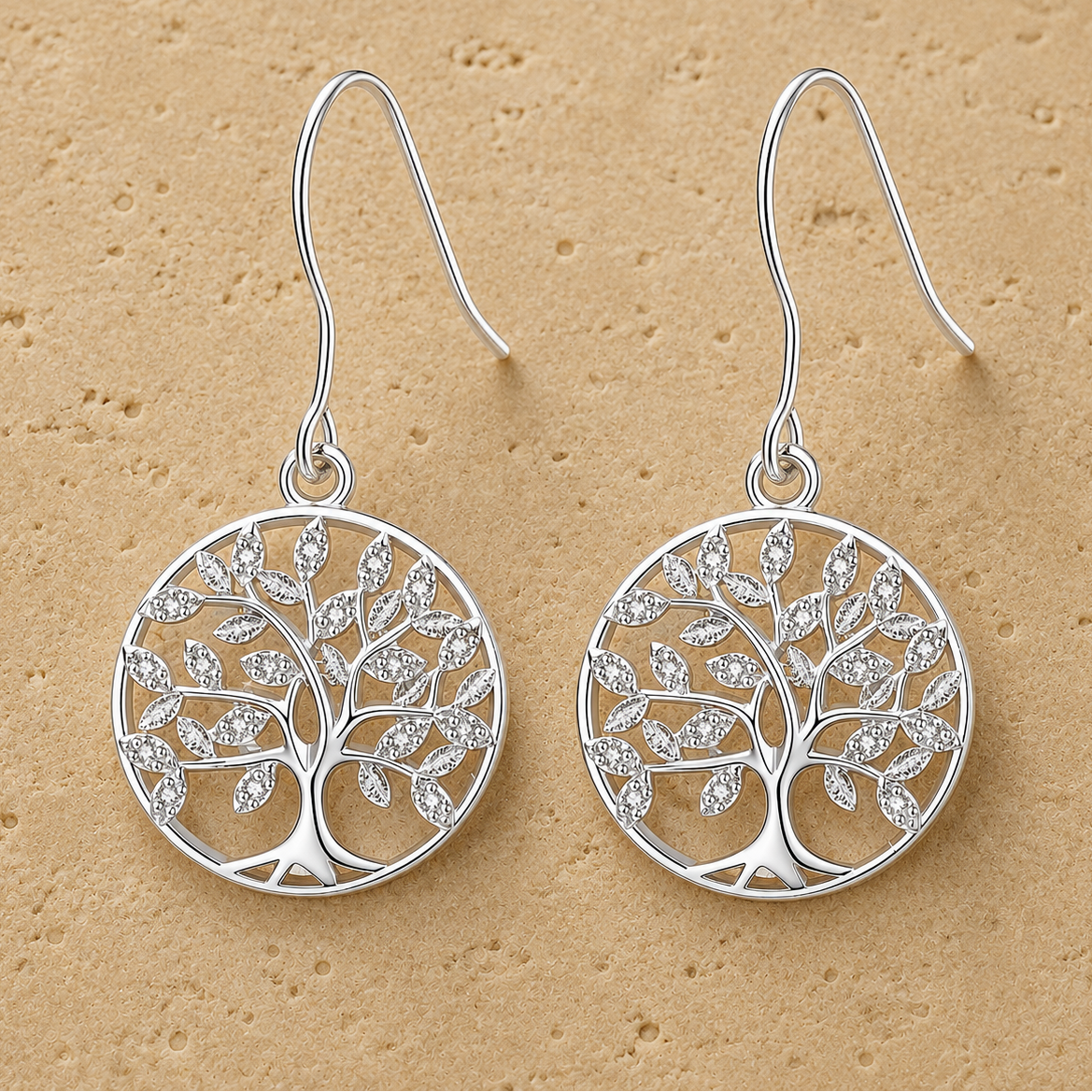 Boucles d'Oreilles en Argent - Arbre de Vie Scintillant