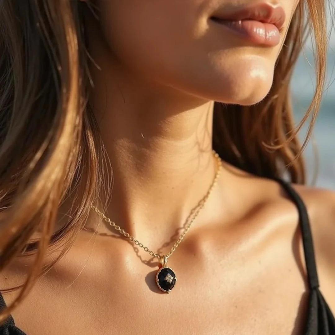 Collier "Doré d'Ebène" en Agate Noire & Argent