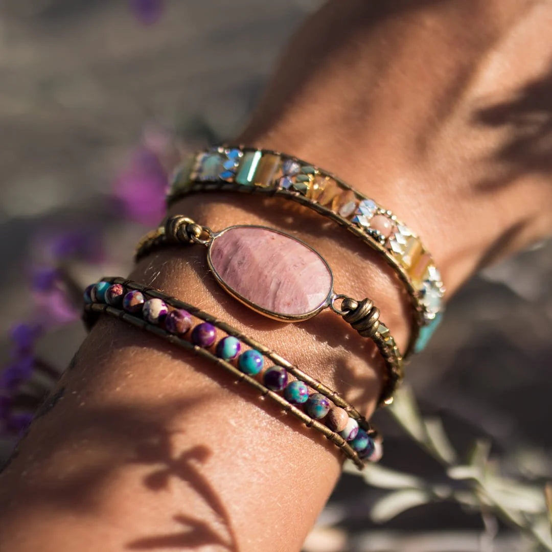 Bracelet Wrap "Guérison du Coeur" en Rhodochrosite