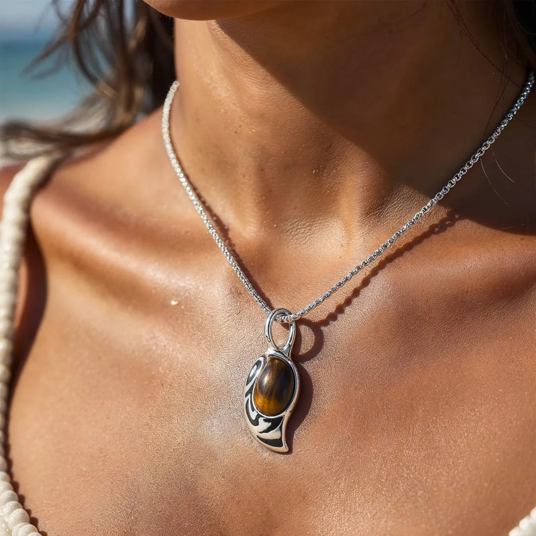Pendentif en Oeil de Tigre - Amulette Tribale