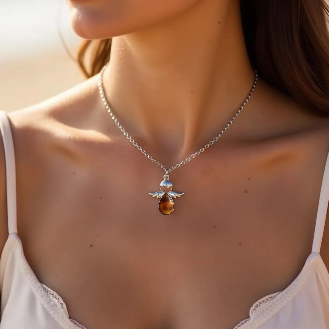 Collier Pendentif "Ange de Douceur" en Pierres Naturelles