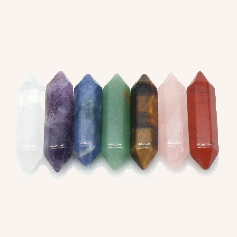 Coffret Reiki Bien Etre - Lot de 7 Pierres Naturelles & 7 Doubles Pointes