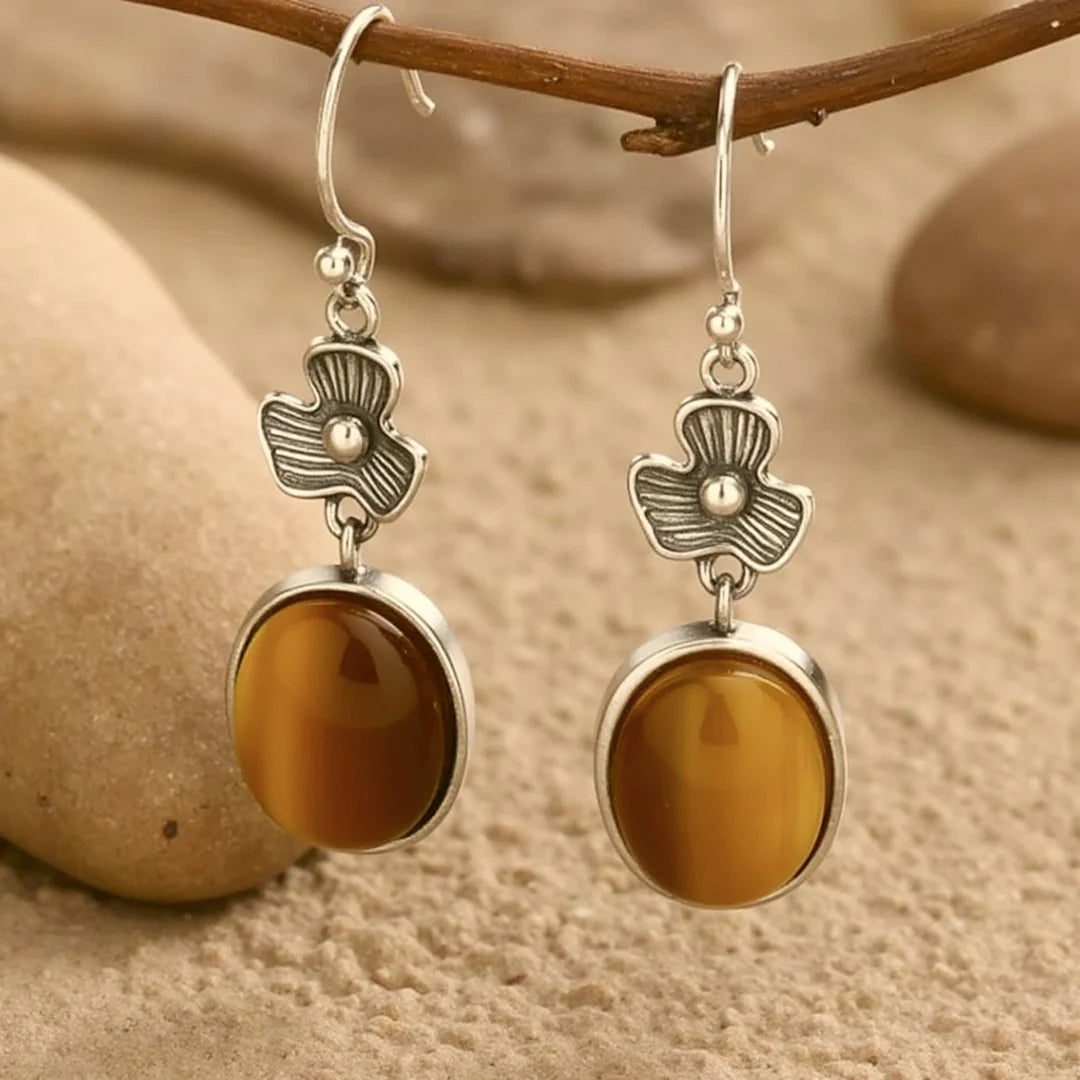 Boucles d’Oreilles en Oeil de Tigre - Fleur de Confiance