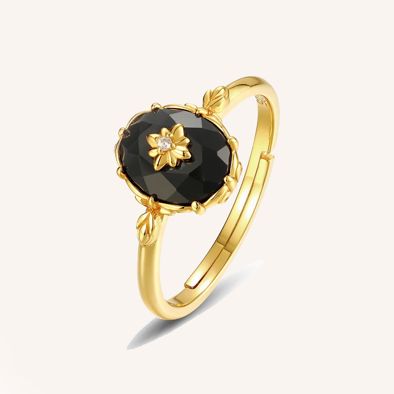Bague Ajustable en Agate Noire - Elégance Nocturne