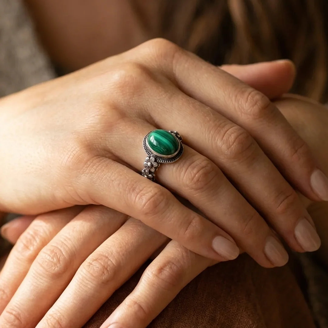 Bague en Malachite & Argent - Floraison de l’Âme