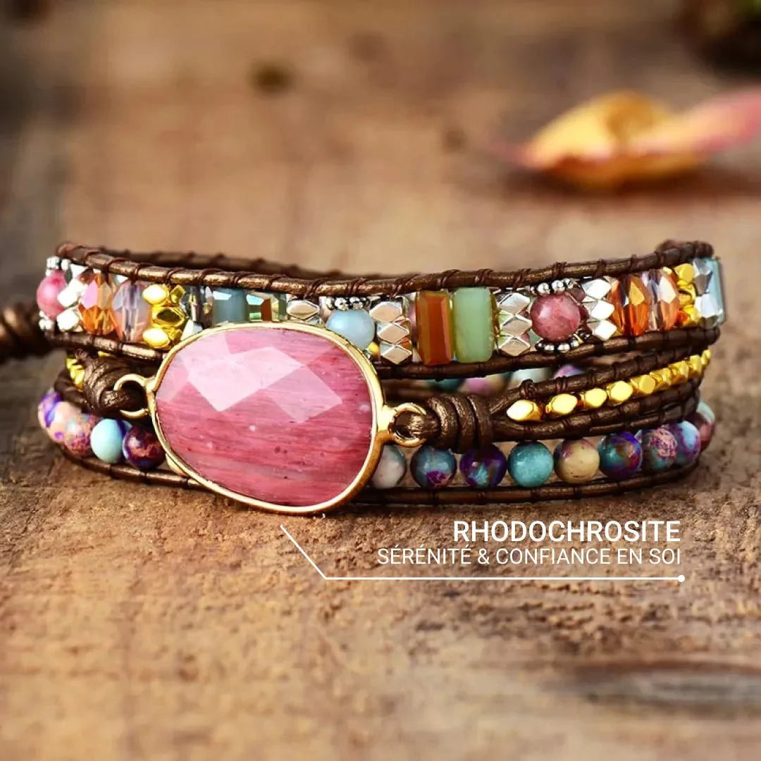 Bracelet Wrap "Guérison du Coeur" en Rhodochrosite