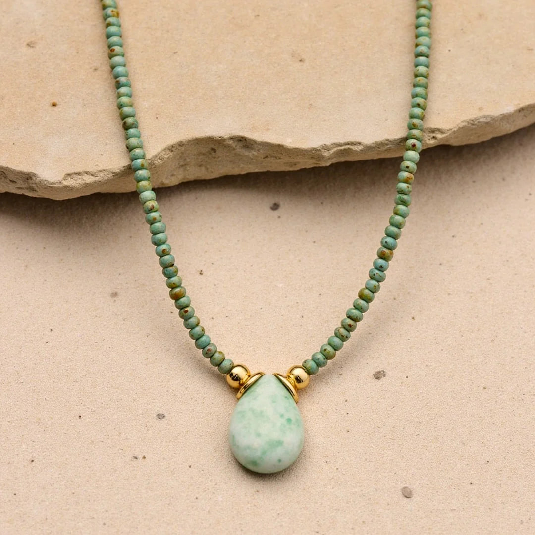 Collier en Amazonite & Perles de Jaspe "Caresse d'Alizé"