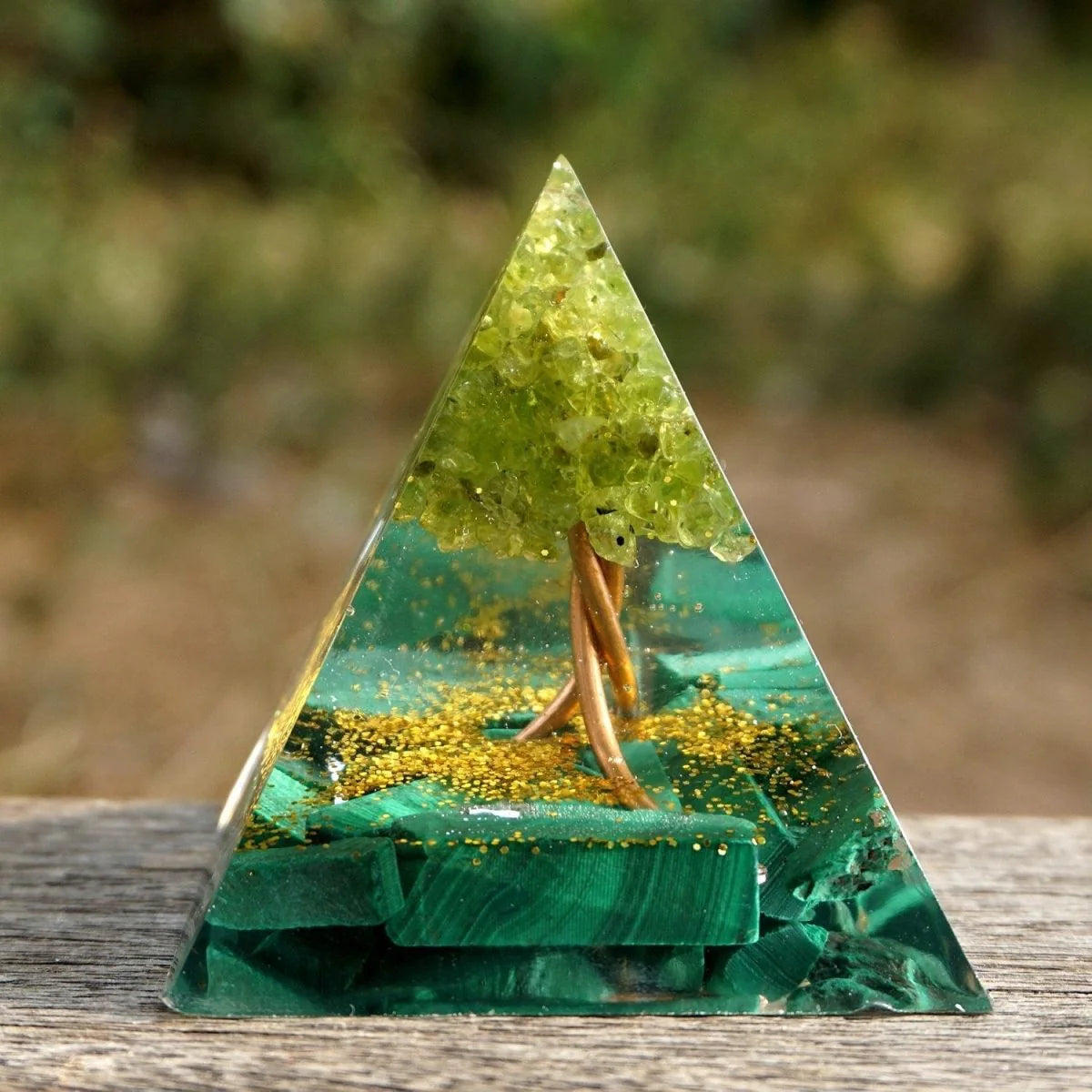 Orgonite en Péridot & Malachite - Arbre de Vie Renaissant