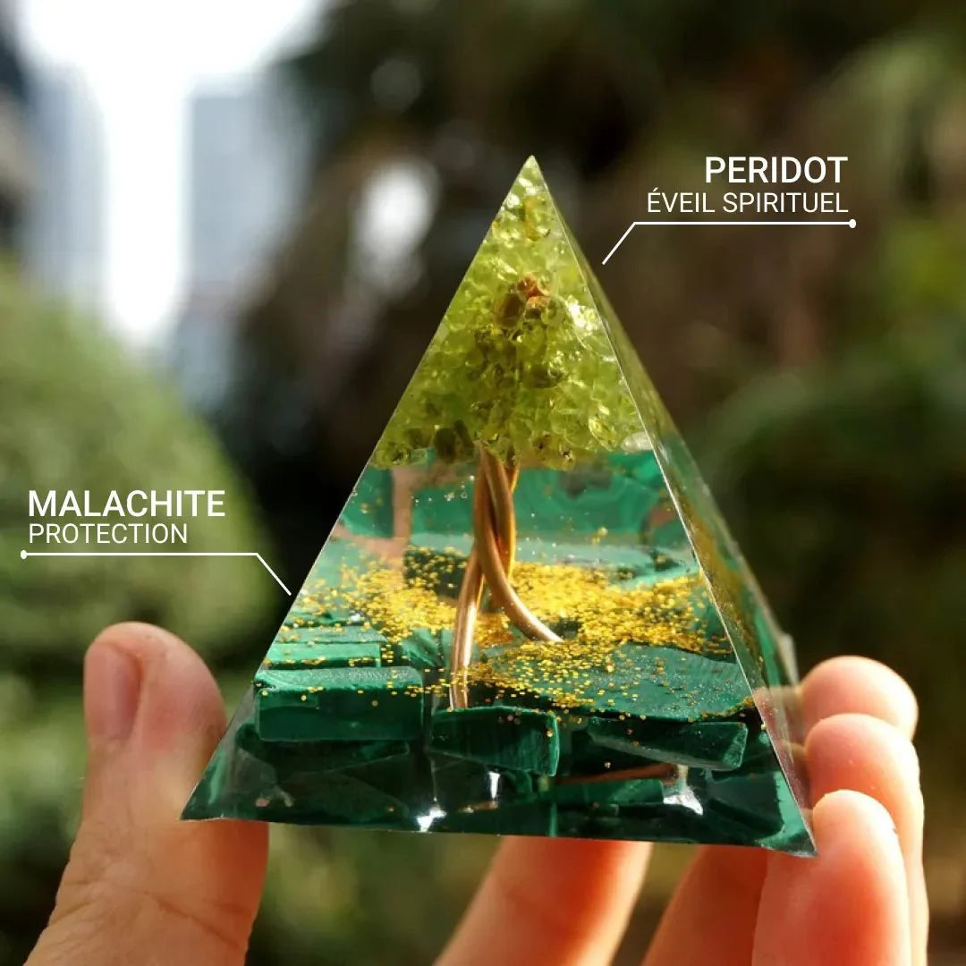 Orgonite en Péridot & Malachite - Arbre de Vie Renaissant
