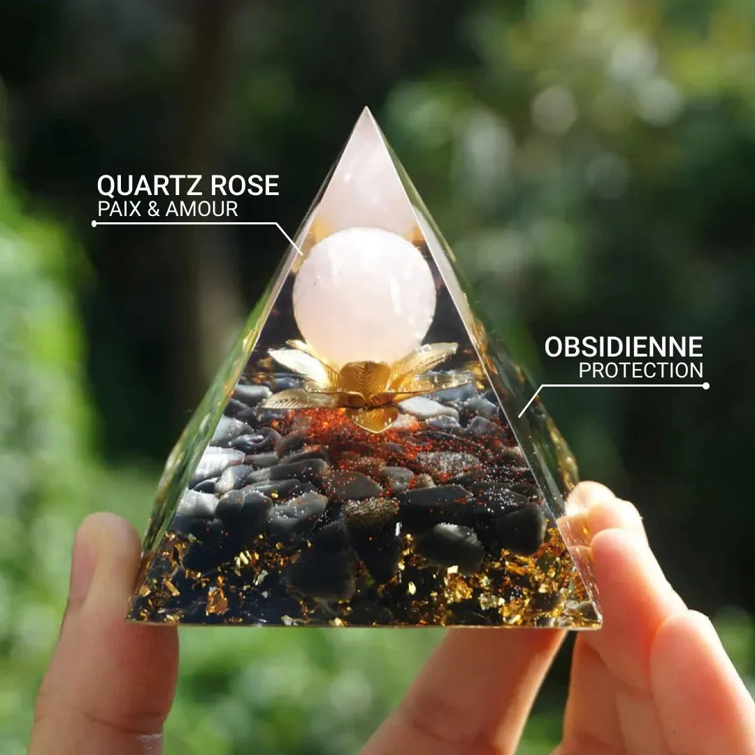 Orgonite en Obsidienne & Quartz Rose - Lotus Divin