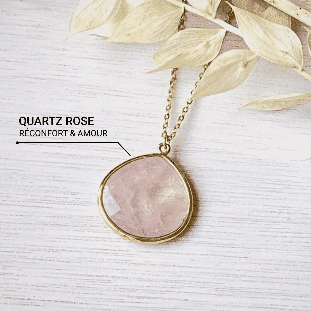 Collier Pendentif en Quartz Rose - Goutte de Douceur