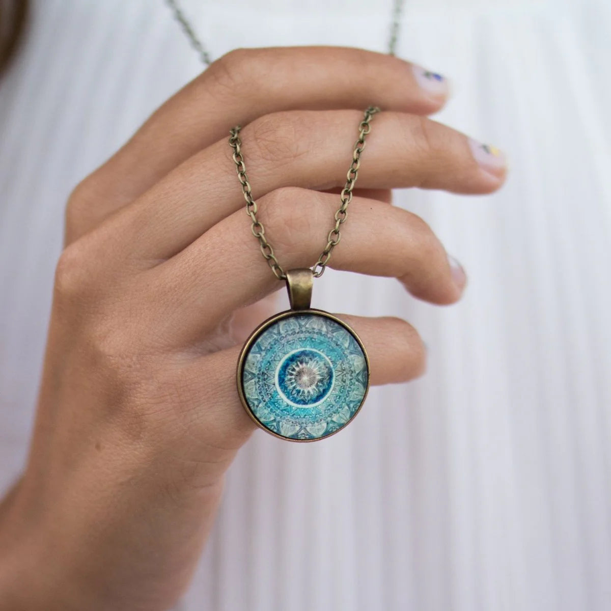 Collier Pendentif Mandala - "Blue Kaleido"