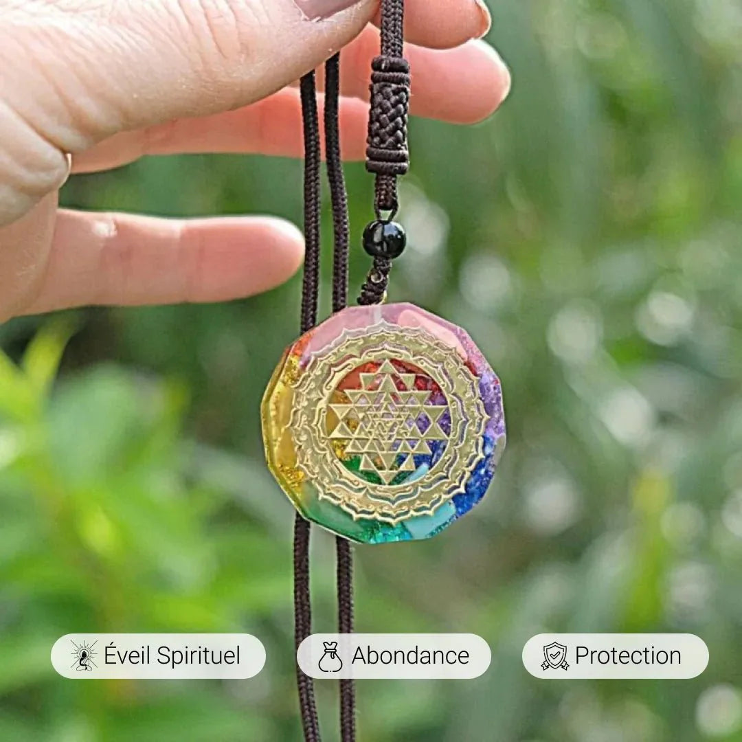 Pendentif Orgonite en Pierres Naturelles - Sri Yantra & 7 Chakras