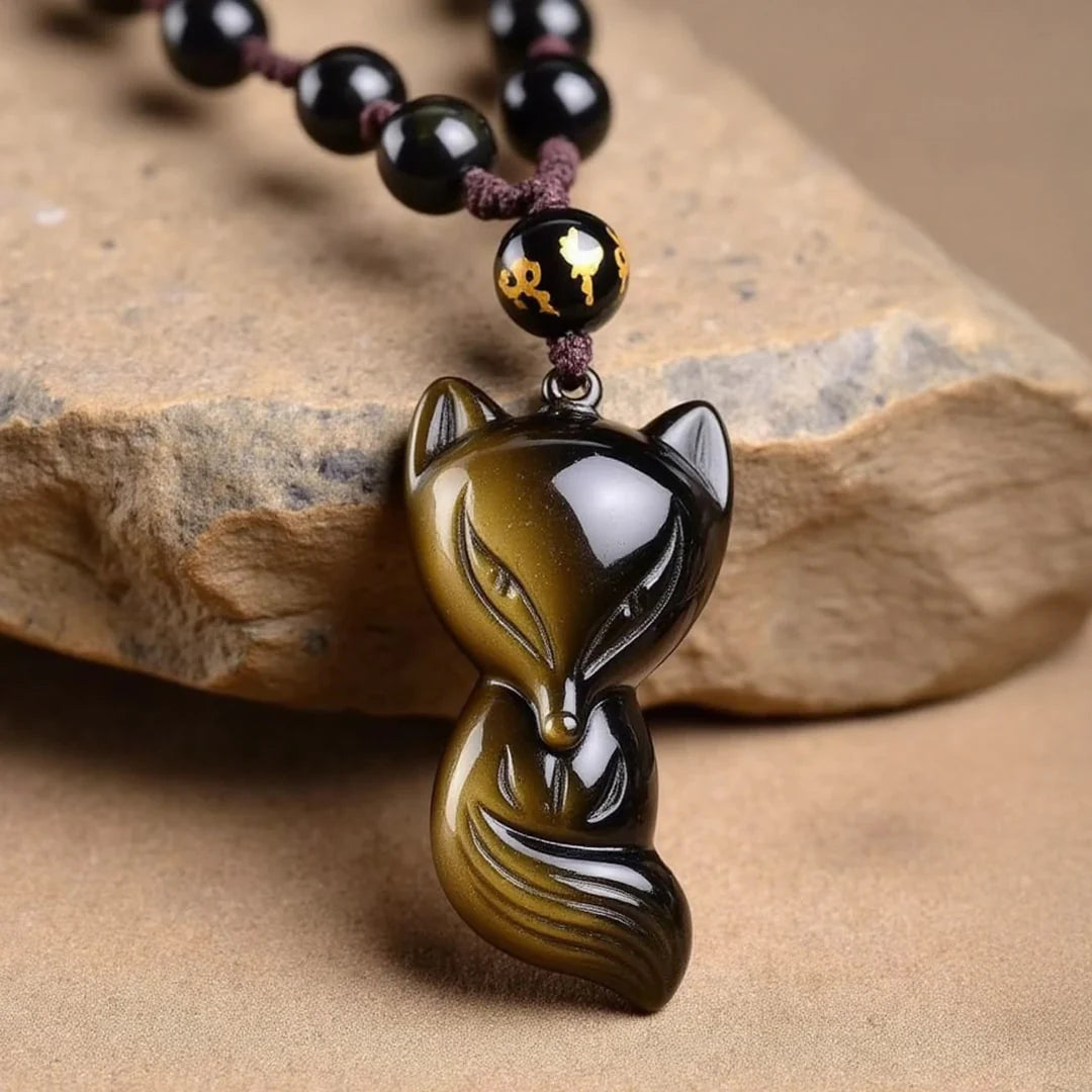 Pendentif en Obsidienne Dorée - Renard Malicieux