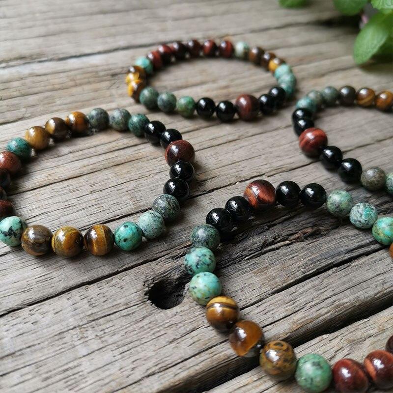 Bracelet "Bouclier d’Harmonie" en Oeil de Tigre, Oeil de Taureau & Turquoise Africaine