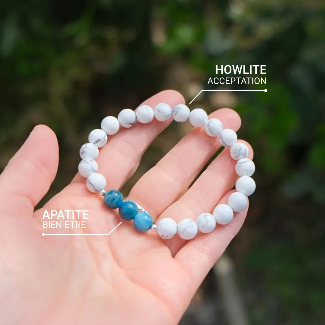 Bracelet "Silhouette Zen" en Howlite & Apatite