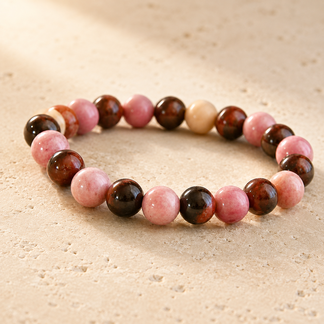 Bracelet en Rhodochrosite & Oeil de Tigre Rouge - Force du Cœur
