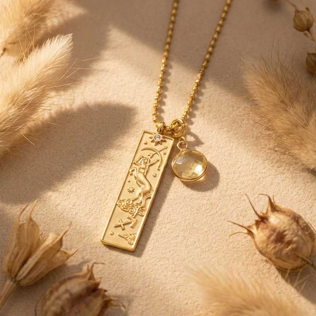Collier Pendentif - Signe Astrologique & sa Pierre Naturelle