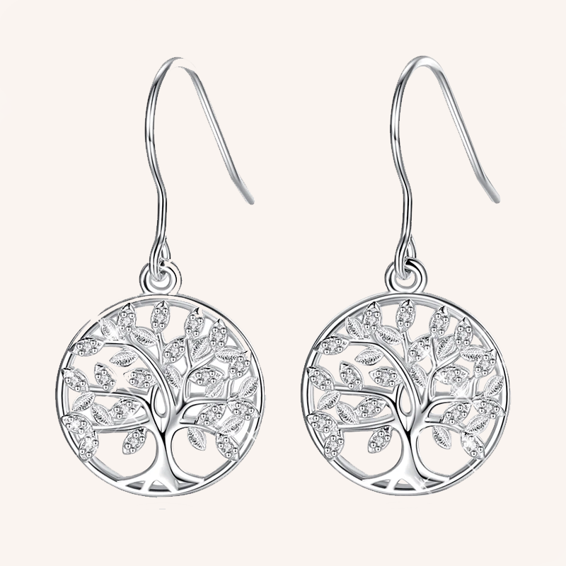Boucles d'Oreilles en Argent - Arbre de Vie Scintillant