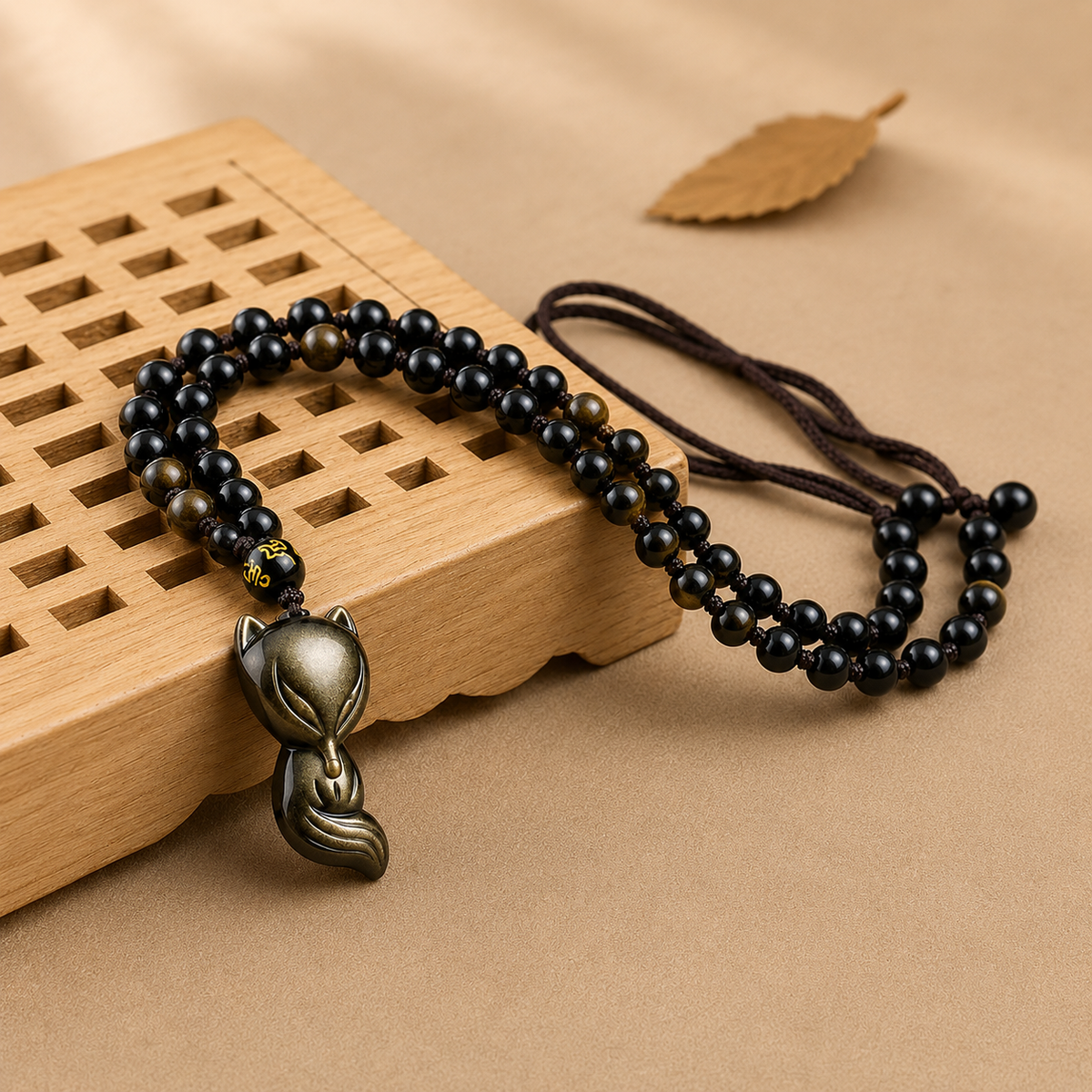 Pendentif en Obsidienne Dorée - Renard Malicieux