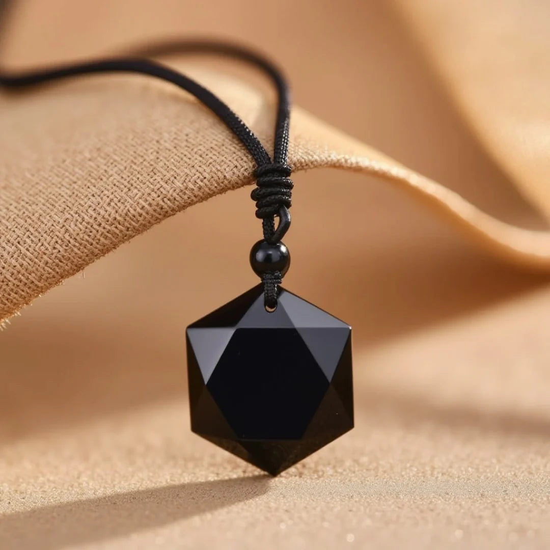 Pendentif en Obsidienne Noire - Etoile d'Ebene