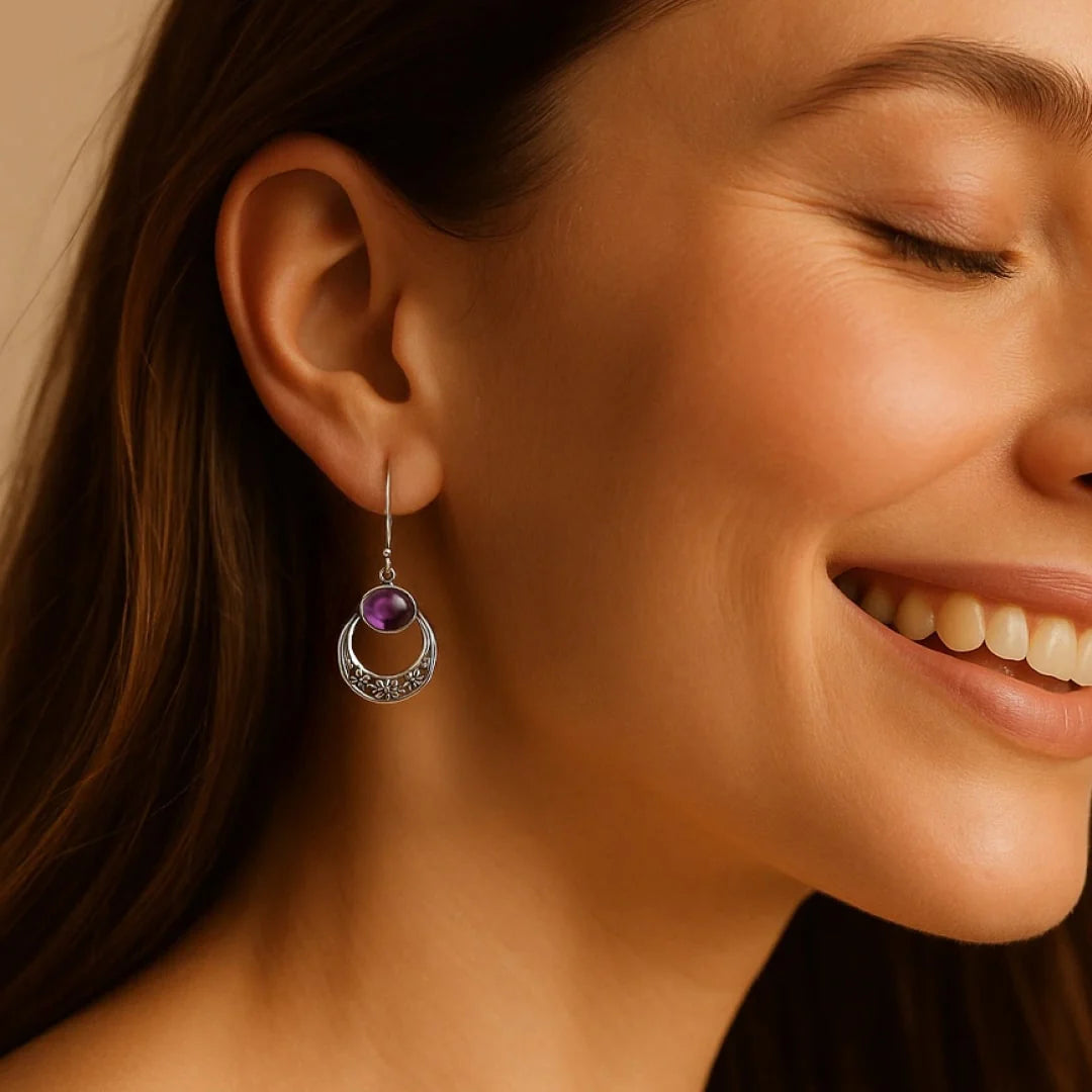 Boucles d’Oreilles en Améthyste & Argent - Présage Féminin