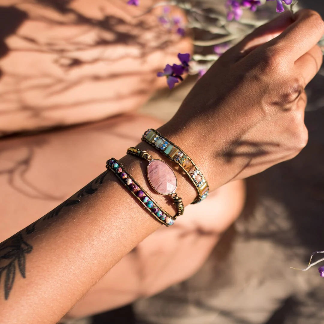 Bracelet Wrap "Guérison du Coeur" en Rhodochrosite