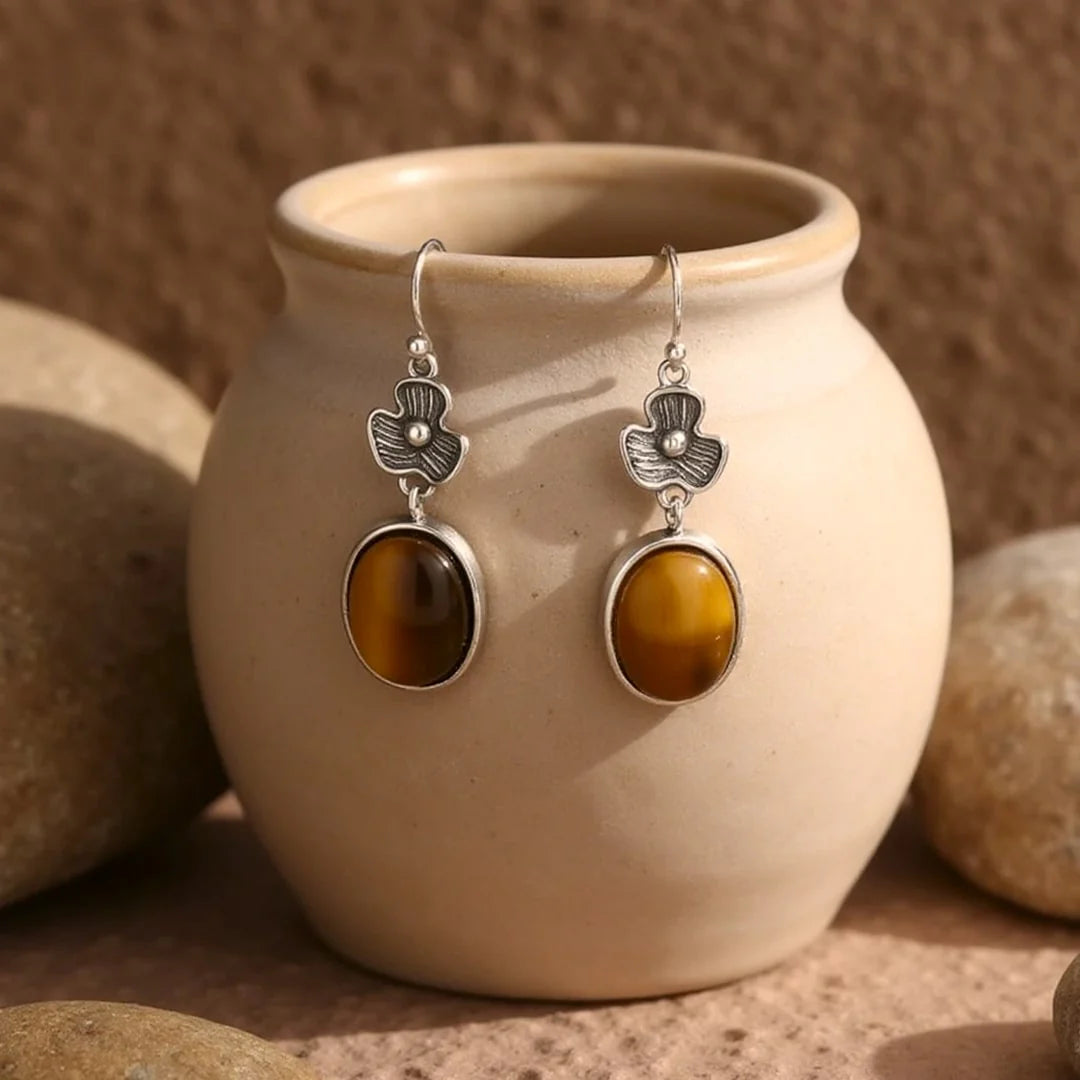 Boucles d’Oreilles en Oeil de Tigre - Fleur de Confiance