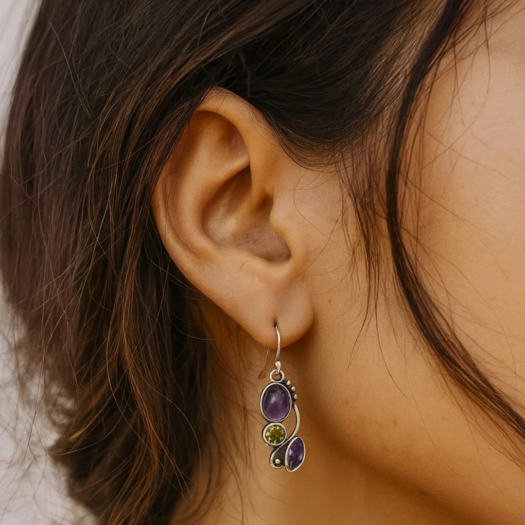 Boucles d'Oreilles "Écho de la Source" en Améthyste & Péridot