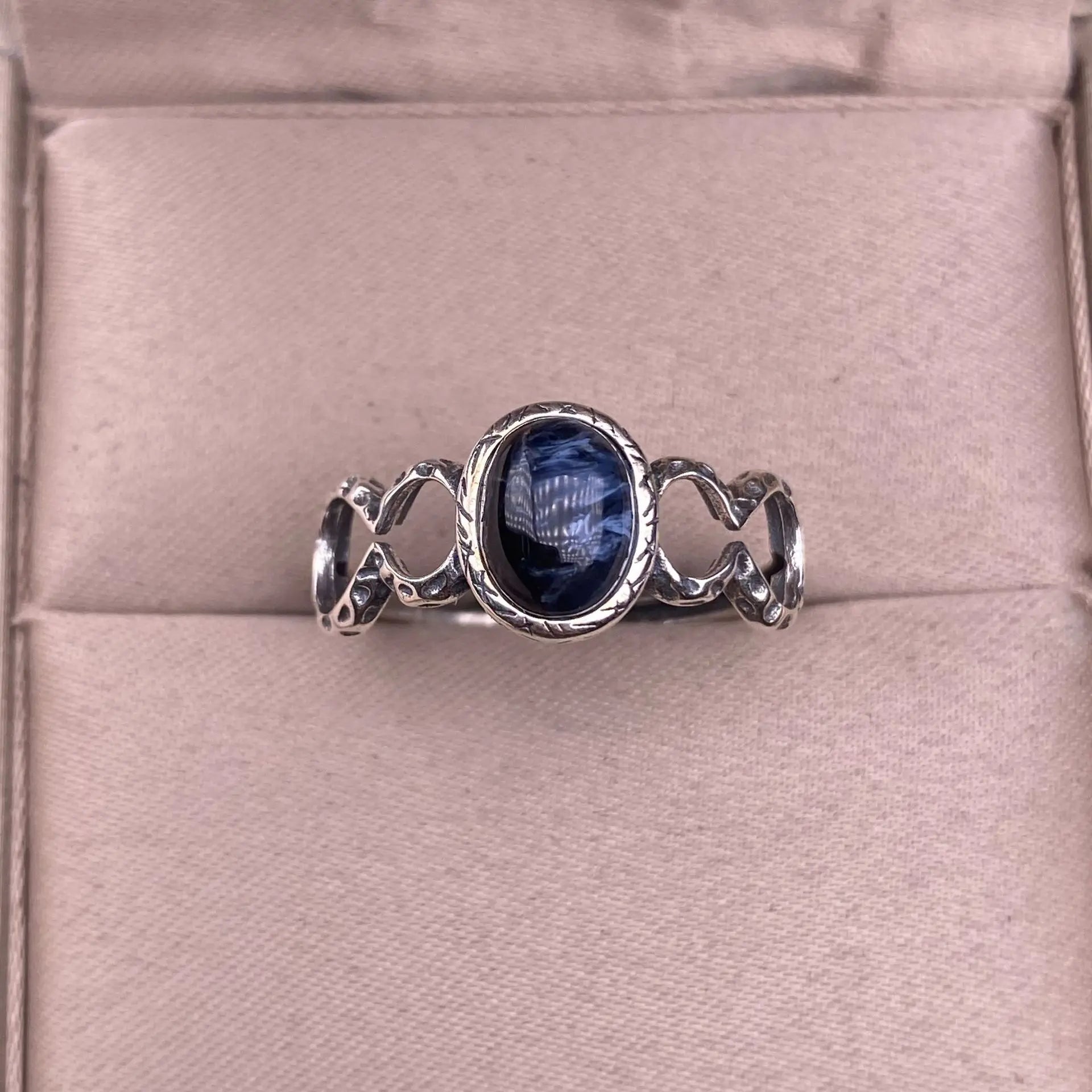 Bague Ajustable "Tumulte Bleu" en Piétersite