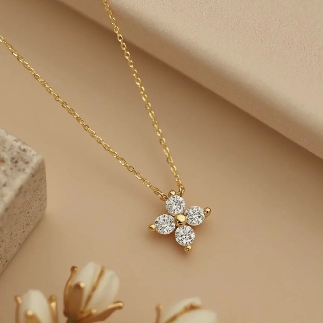 Collier "Trèfle Etincelant" en Zircon & Argent