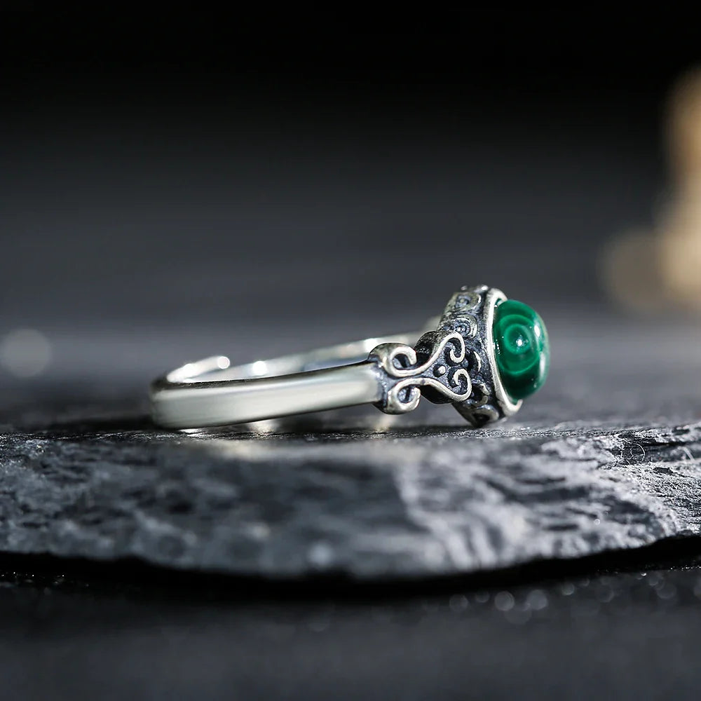 Bague Ajustable "Vert Epris" en Malachite & Argent