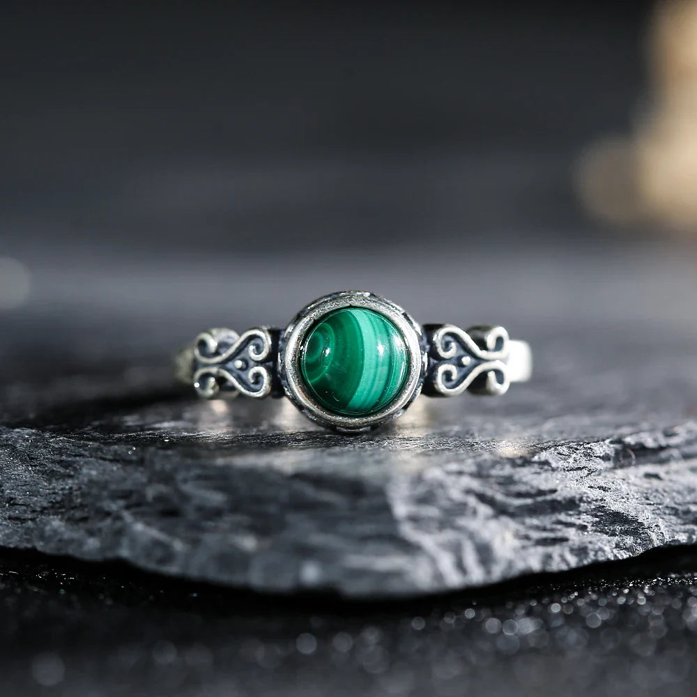 Bague Ajustable "Vert Epris" en Malachite & Argent