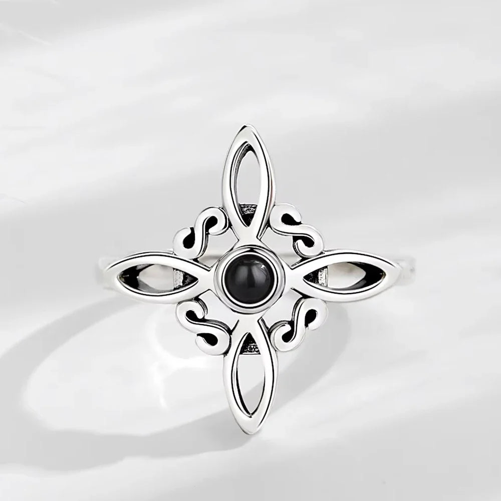 Bague Ajustable "Noeud Sacré" en Obsidienne & Argent