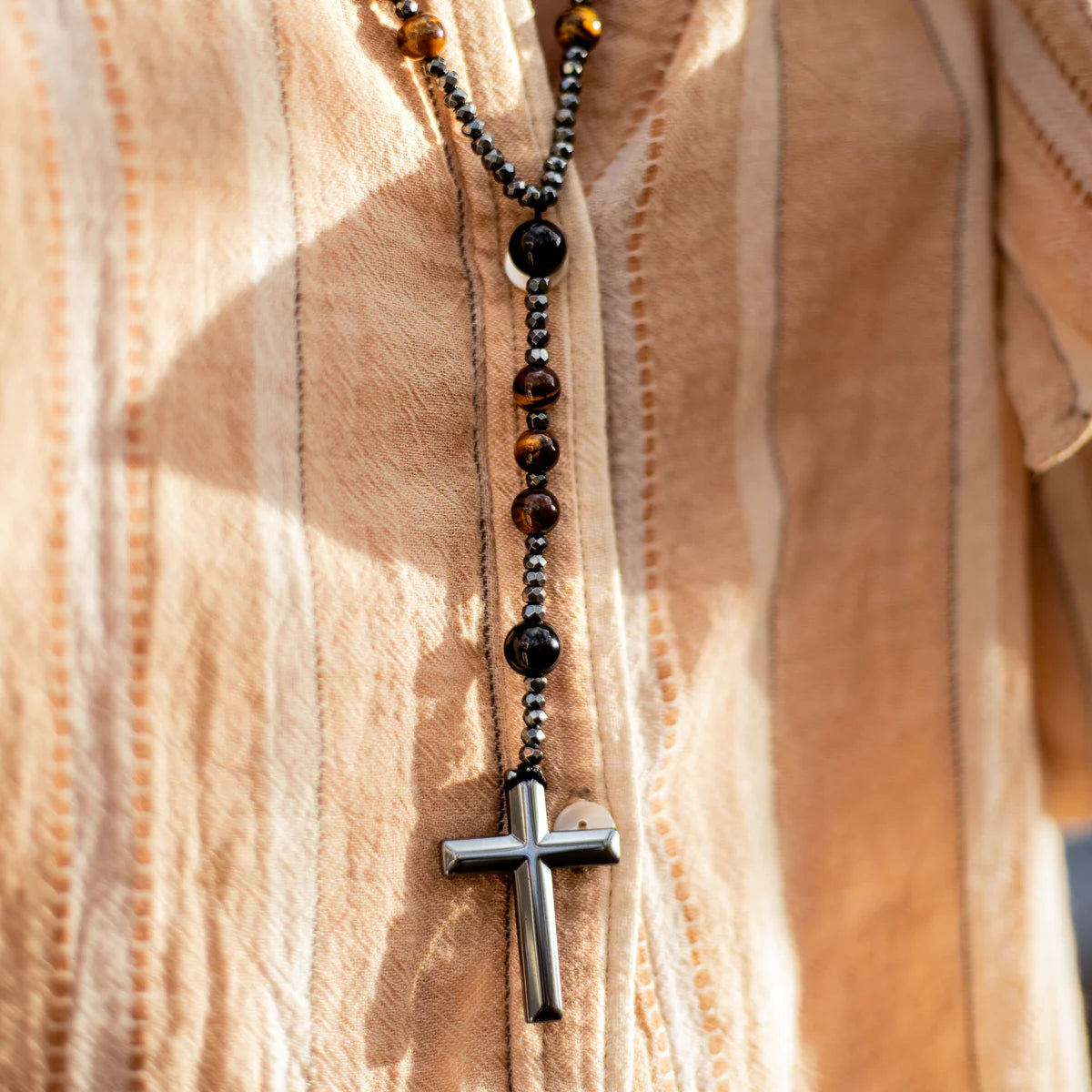 Collier Chapelet "Bénédiction" en Oeil de Tigre & Hématite